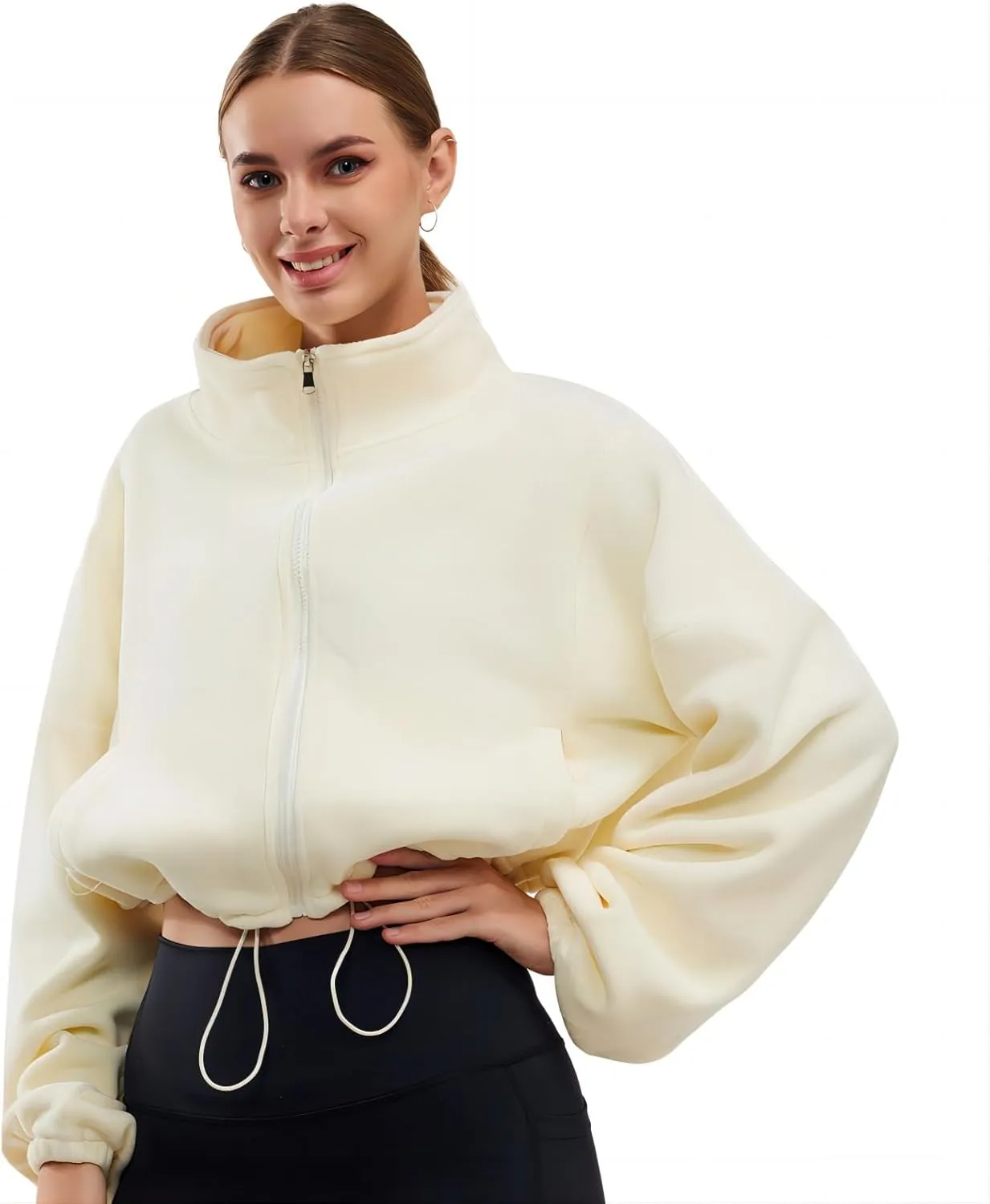 Womens Fleece Jacket Sherpa Cropped Oversized Sweatshirt Bomber Jackets for Women