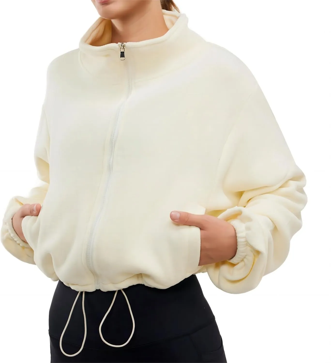 Womens Fleece Jacket Sherpa Cropped Oversized Sweatshirt Bomber Jackets for Women