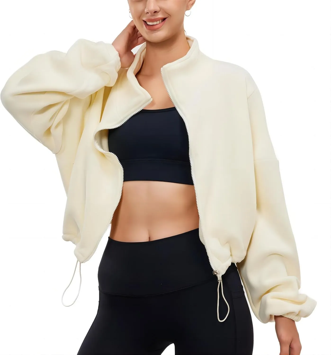 Womens Fleece Jacket Sherpa Cropped Oversized Sweatshirt Bomber Jackets for Women