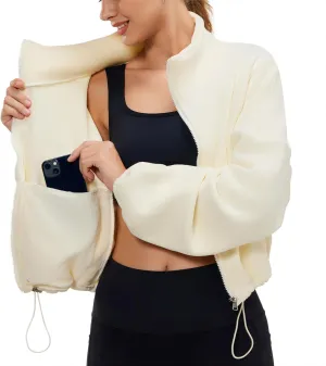 Womens Fleece Jacket Sherpa Cropped Oversized Sweatshirt Bomber Jackets for Women