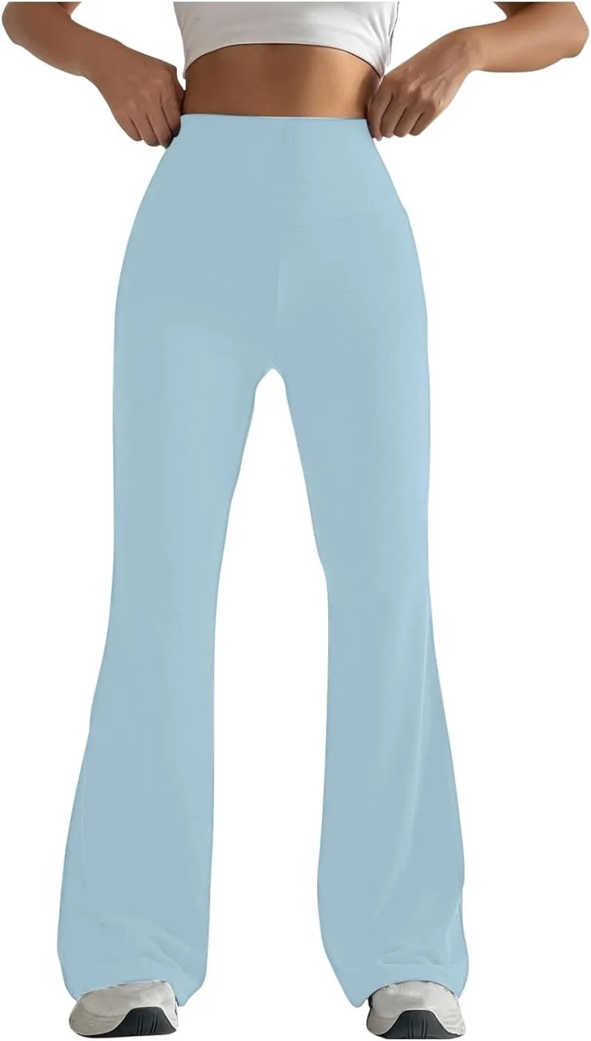 Women's High Waist Yoga Pants Solid Color Flared Trousers Boohoo Straight Leg Stretch Summer Pant for Workout