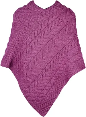 Women's Irish Cable Knit Poncho, 100% Supersoft Merino Wool, Made in Ireland, One Size, Aasleagh Falls