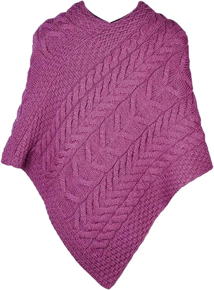 Women's Irish Cable Knit Poncho, 100% Supersoft Merino Wool, Made in Ireland, One Size, Aasleagh Falls