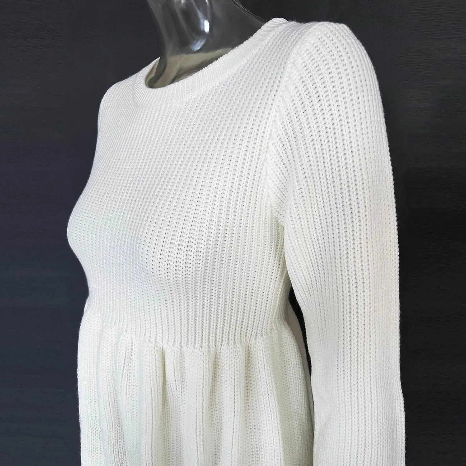 Women's Knitted Sweater A-Line Dress Long Sleeve Crew Neck Casual Ruffle Mini Dress Winter Warm Soft Comfy Dress