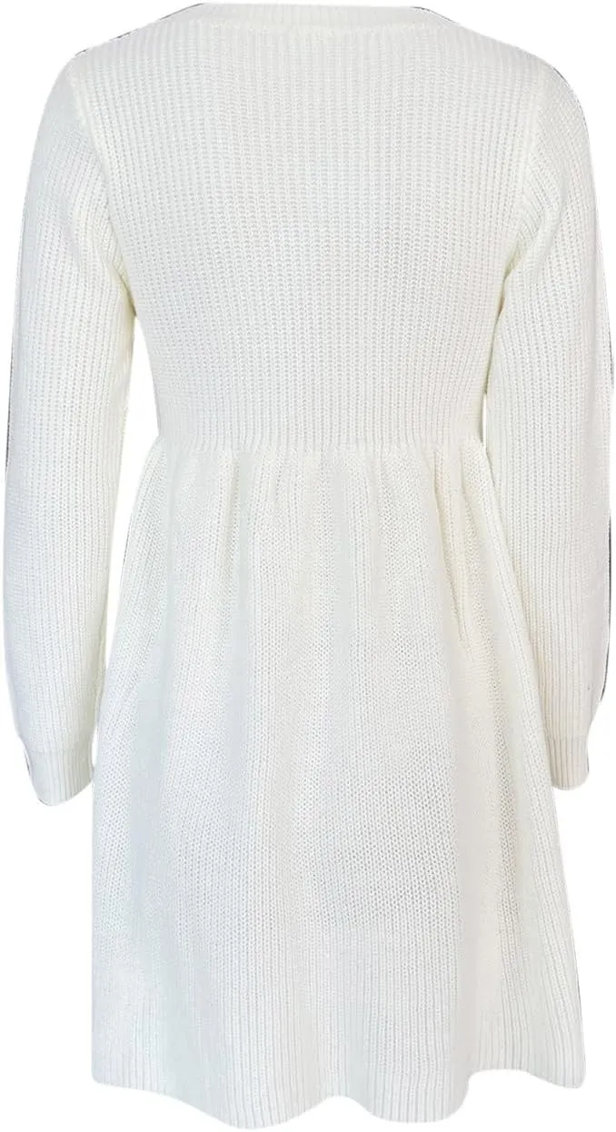 Women's Knitted Sweater A-Line Dress Long Sleeve Crew Neck Casual Ruffle Mini Dress Winter Warm Soft Comfy Dress