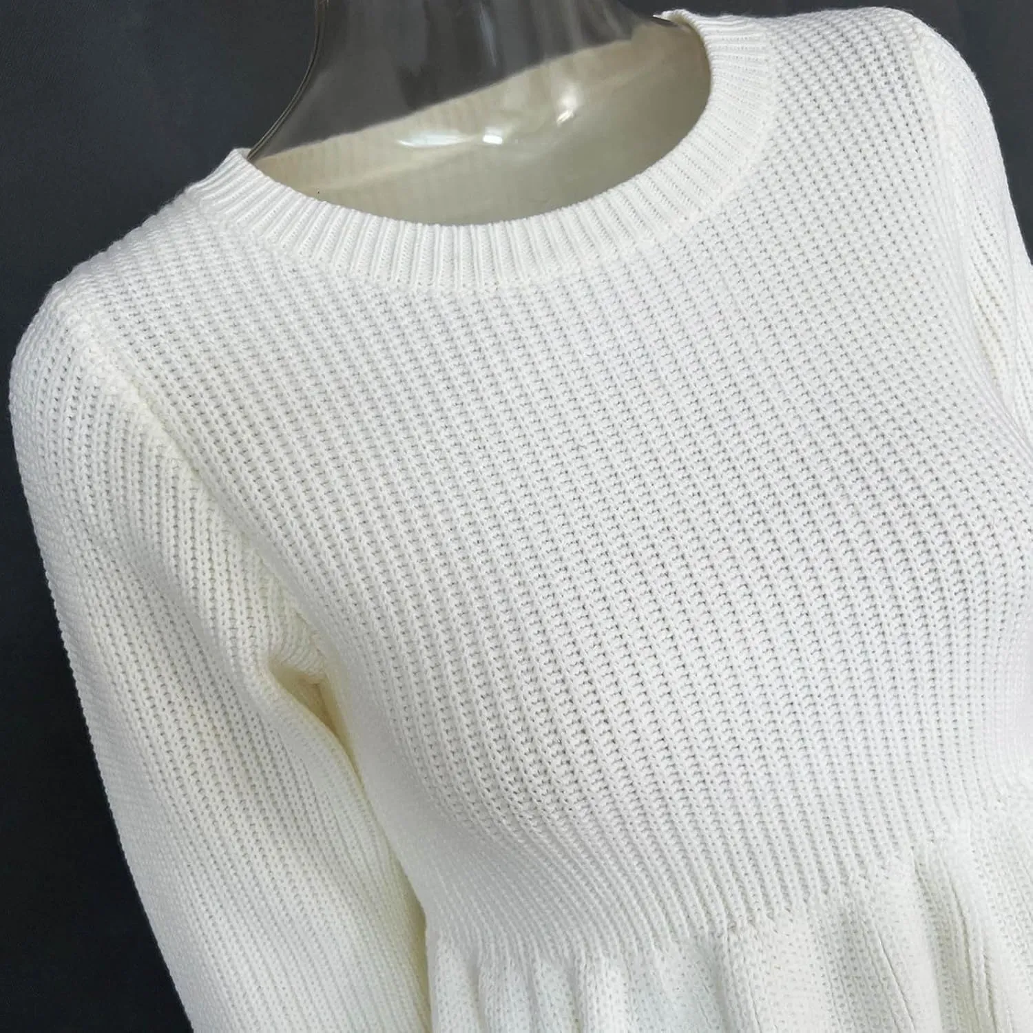 Women's Knitted Sweater A-Line Dress Long Sleeve Crew Neck Casual Ruffle Mini Dress Winter Warm Soft Comfy Dress