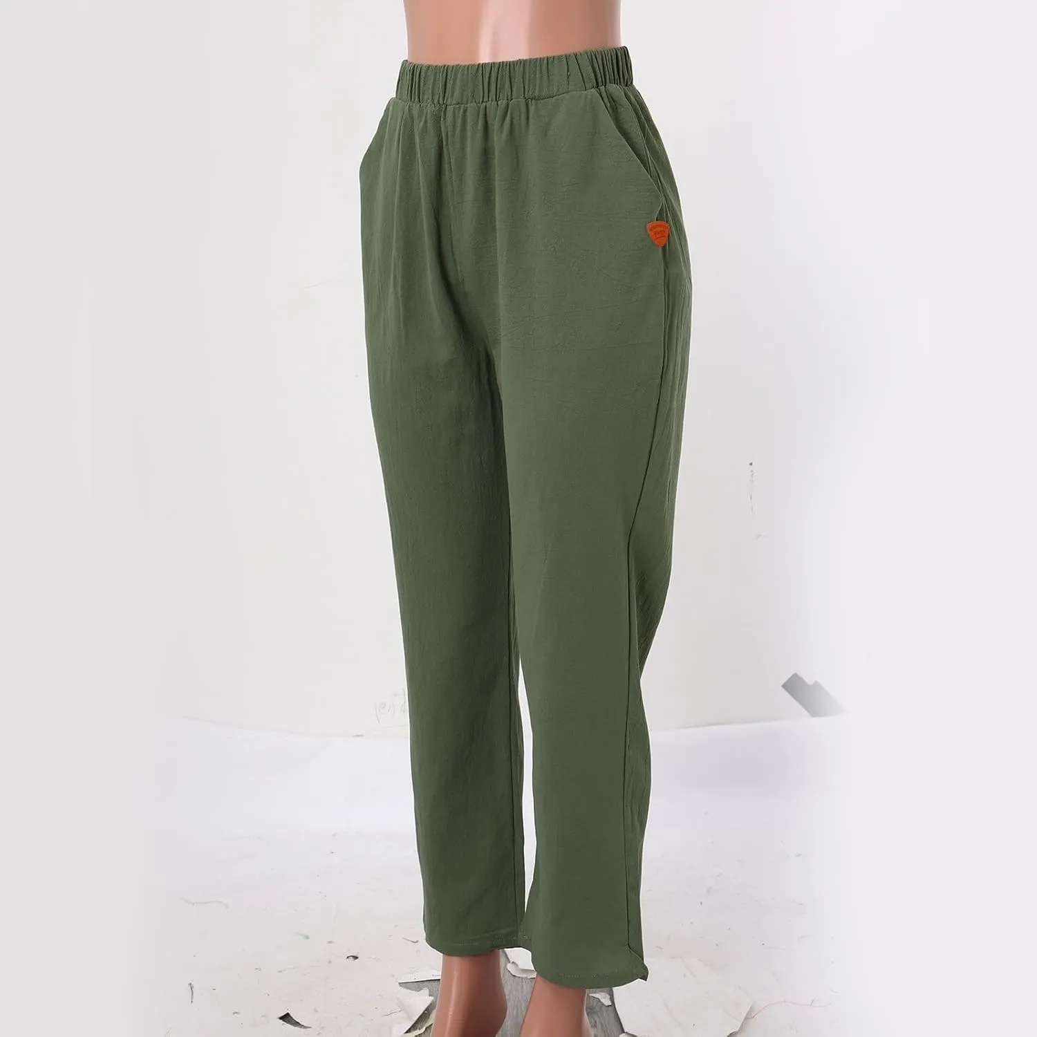 Women's Linen Blend Summer Loose Flowy Palazzo Pants Elastic Waist Stretchy Slim Fit Trouser Vacation