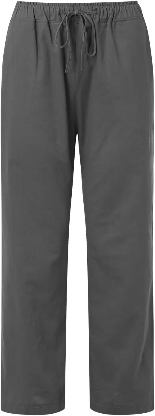 Women's Linen Pants Summer Casual Flowy Palazzo Pants Beach Baggy Wide Leg Drawstring Trousers with Pockets