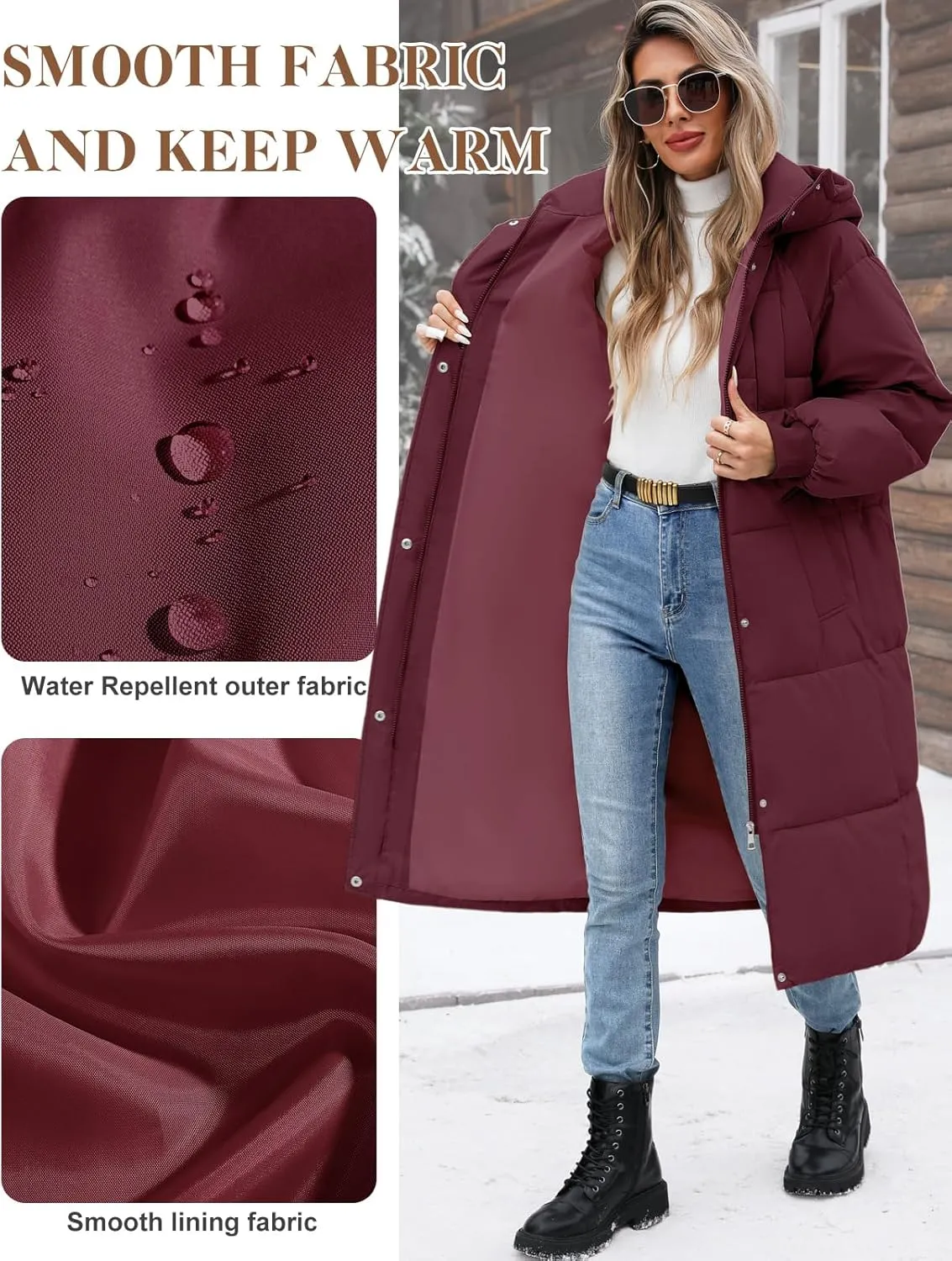 Women's Long Puffer Jacket Winter Thicken Warm Quilted Jacket Coat Fashion Hooded Zip Up Parka Outerwear with Pockets