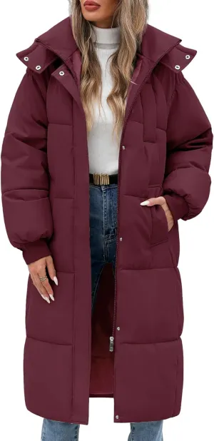 Women's Long Puffer Jacket Winter Thicken Warm Quilted Jacket Coat Fashion Hooded Zip Up Parka Outerwear with Pockets