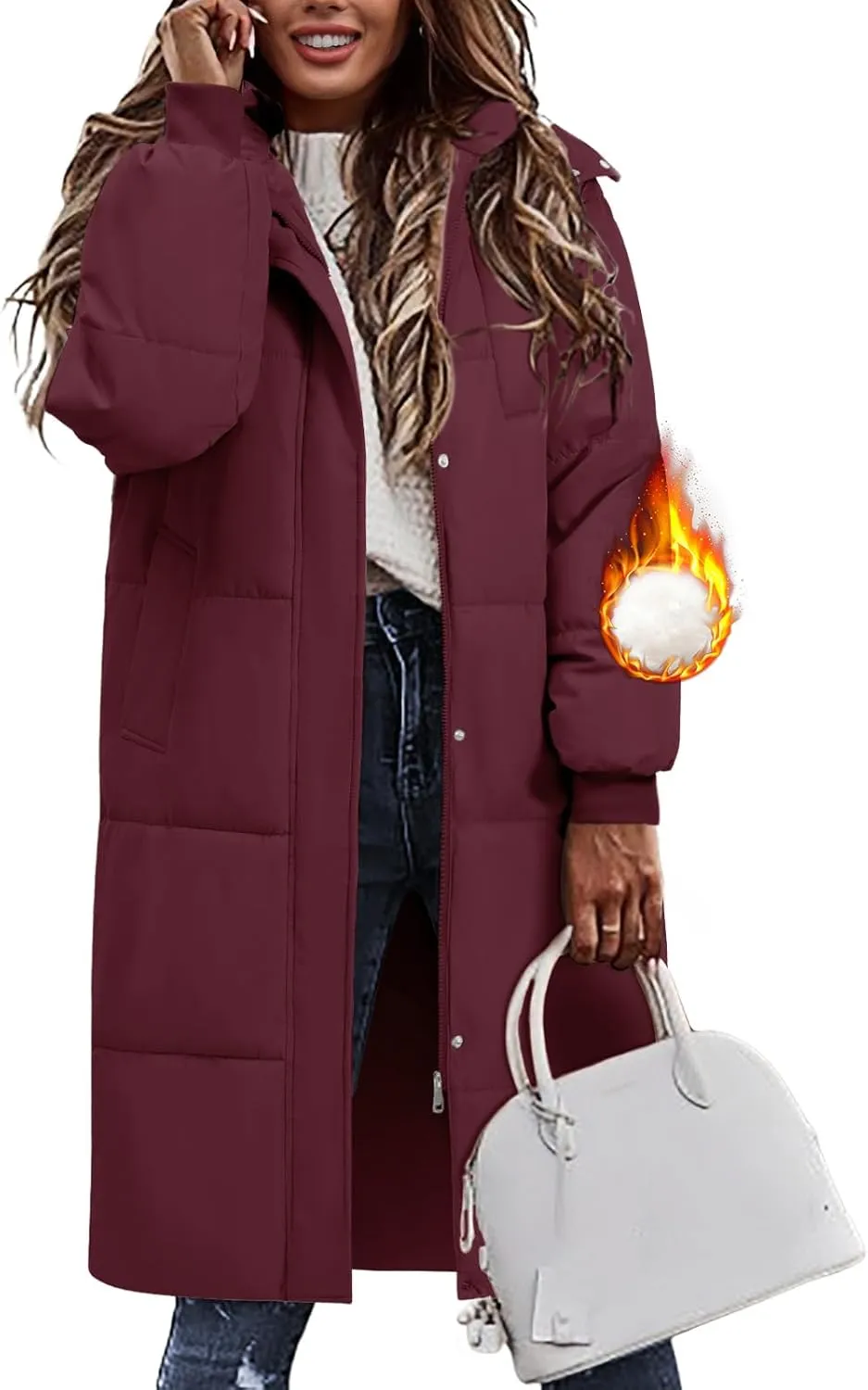 Women's Long Puffer Jacket Winter Thicken Warm Quilted Jacket Coat Fashion Hooded Zip Up Parka Outerwear with Pockets
