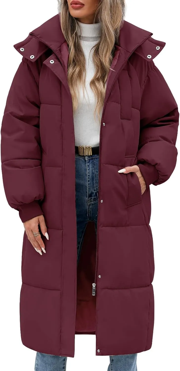 Women's Long Puffer Jacket Winter Thicken Warm Quilted Jacket Coat Fashion Hooded Zip Up Parka Outerwear with Pockets