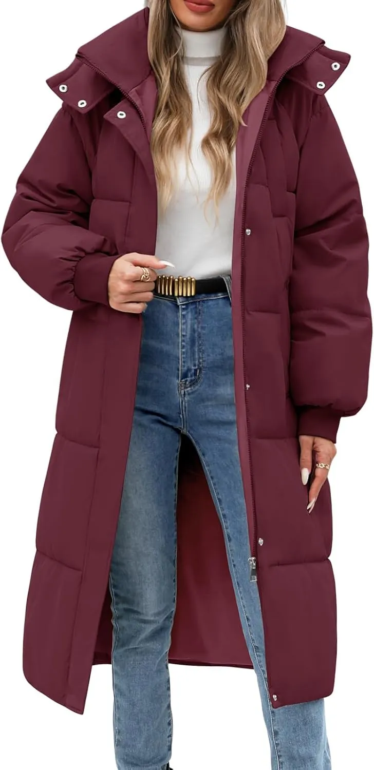 Women's Long Puffer Jacket Winter Thicken Warm Quilted Jacket Coat Fashion Hooded Zip Up Parka Outerwear with Pockets