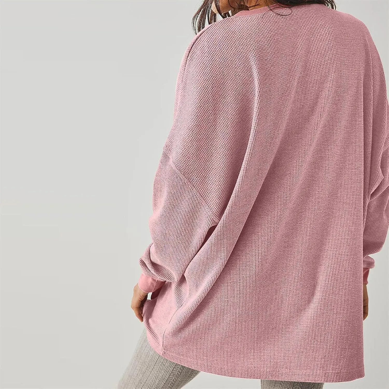 Womens Long Sleeve Crewneck Sweatshirt Trendy 2024 Casual Waffle Knit Pullover Tops Oversized Fall Sweatshirts