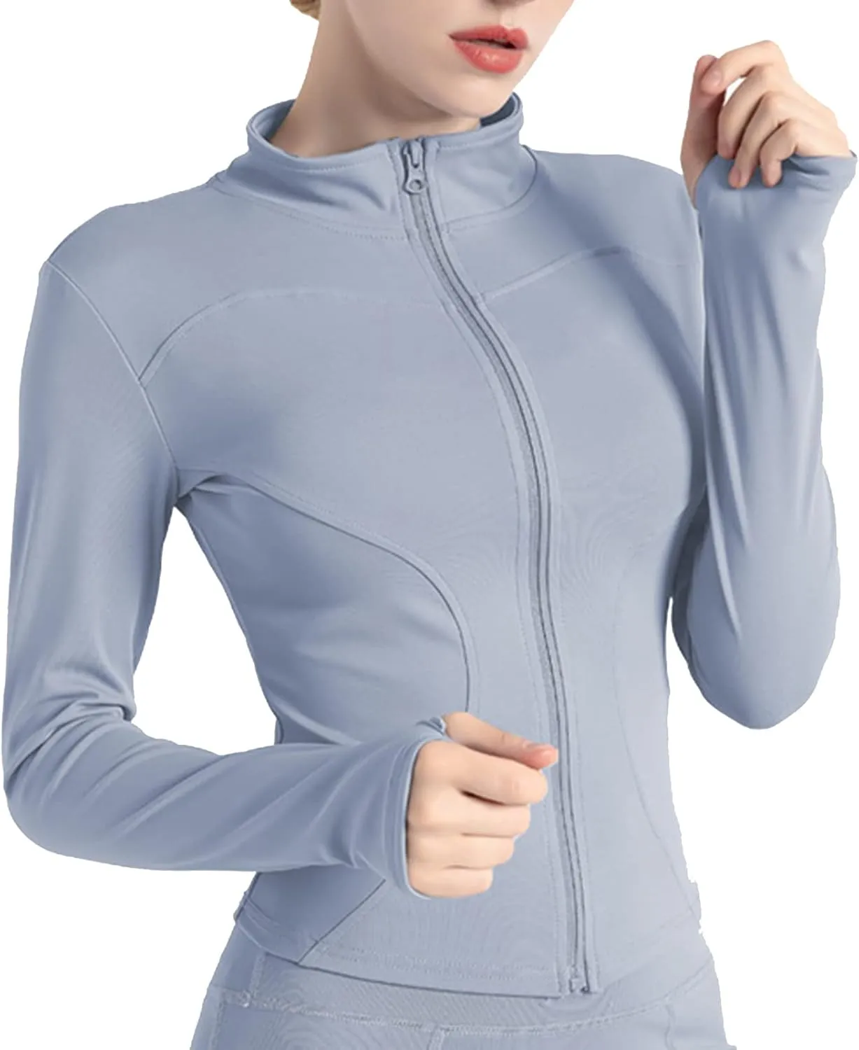 Women's Long Sleeve Running Jacket Sports Shirts Full Zip Quick Dry Yoga Fitness Top with Thumb Holes