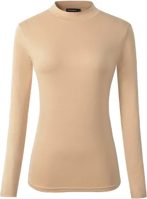 Women's Long Sleeve Slim Fit Turtleneck Basic Layering T-Shirt