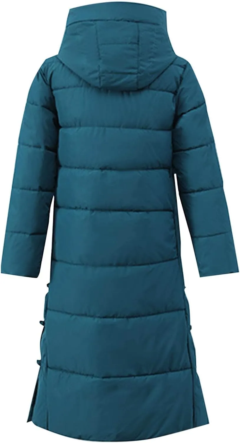 Women's Long Winter Puffer Coats Hooded Zip Up Thickened Parka Down Jackets Trendy Fashion Warm Outerwear 2024
