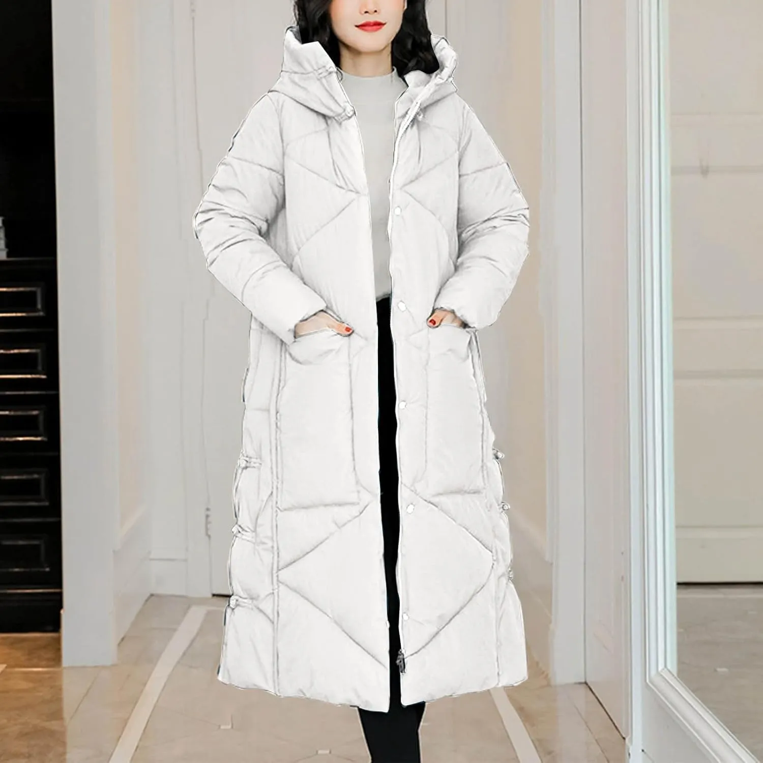 Women's Long Winter Puffer Coats Hooded Zip Up Thickened Parka Down Jackets Trendy Fashion Warm Outerwear 2024