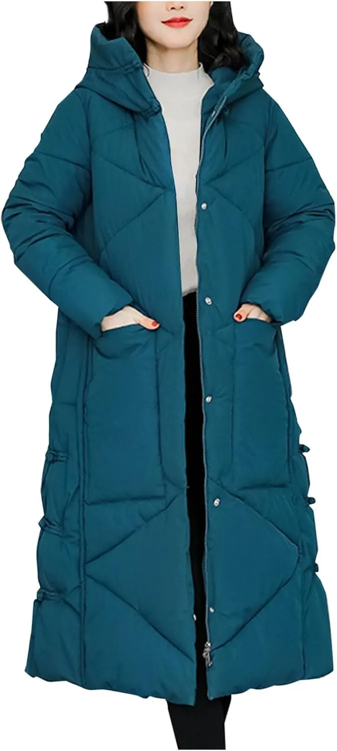 Women's Long Winter Puffer Coats Hooded Zip Up Thickened Parka Down Jackets Trendy Fashion Warm Outerwear 2024