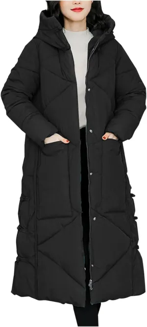 Women's Long Winter Puffer Coats Hooded Zip Up Thickened Parka Down Jackets Trendy Fashion Warm Outerwear 2024
