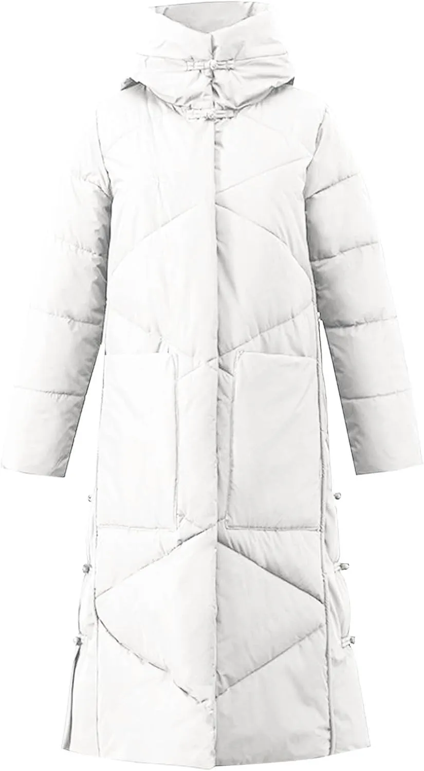 Women's Long Winter Puffer Coats Hooded Zip Up Thickened Parka Down Jackets Trendy Fashion Warm Outerwear 2024