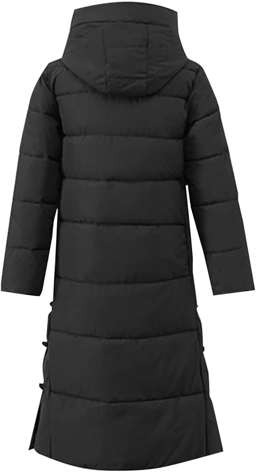 Women's Long Winter Puffer Coats Hooded Zip Up Thickened Parka Down Jackets Trendy Fashion Warm Outerwear 2024