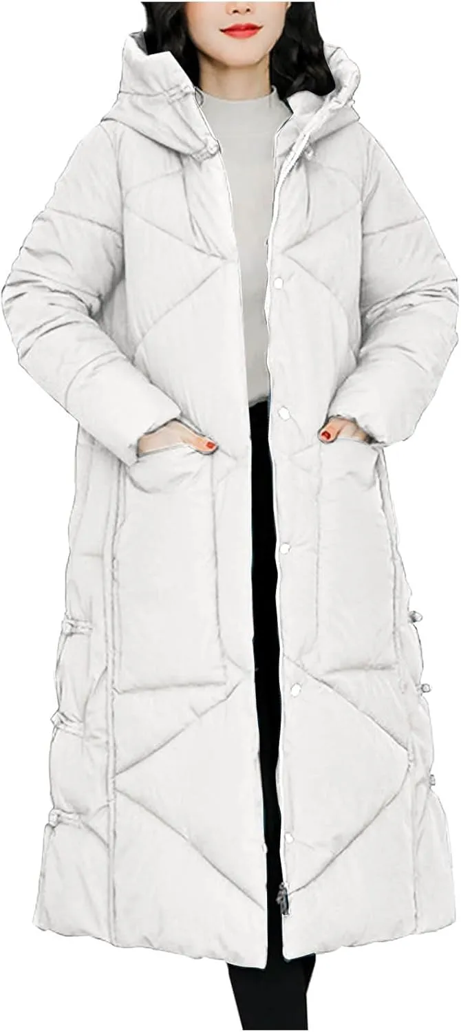 Women's Long Winter Puffer Coats Hooded Zip Up Thickened Parka Down Jackets Trendy Fashion Warm Outerwear 2024