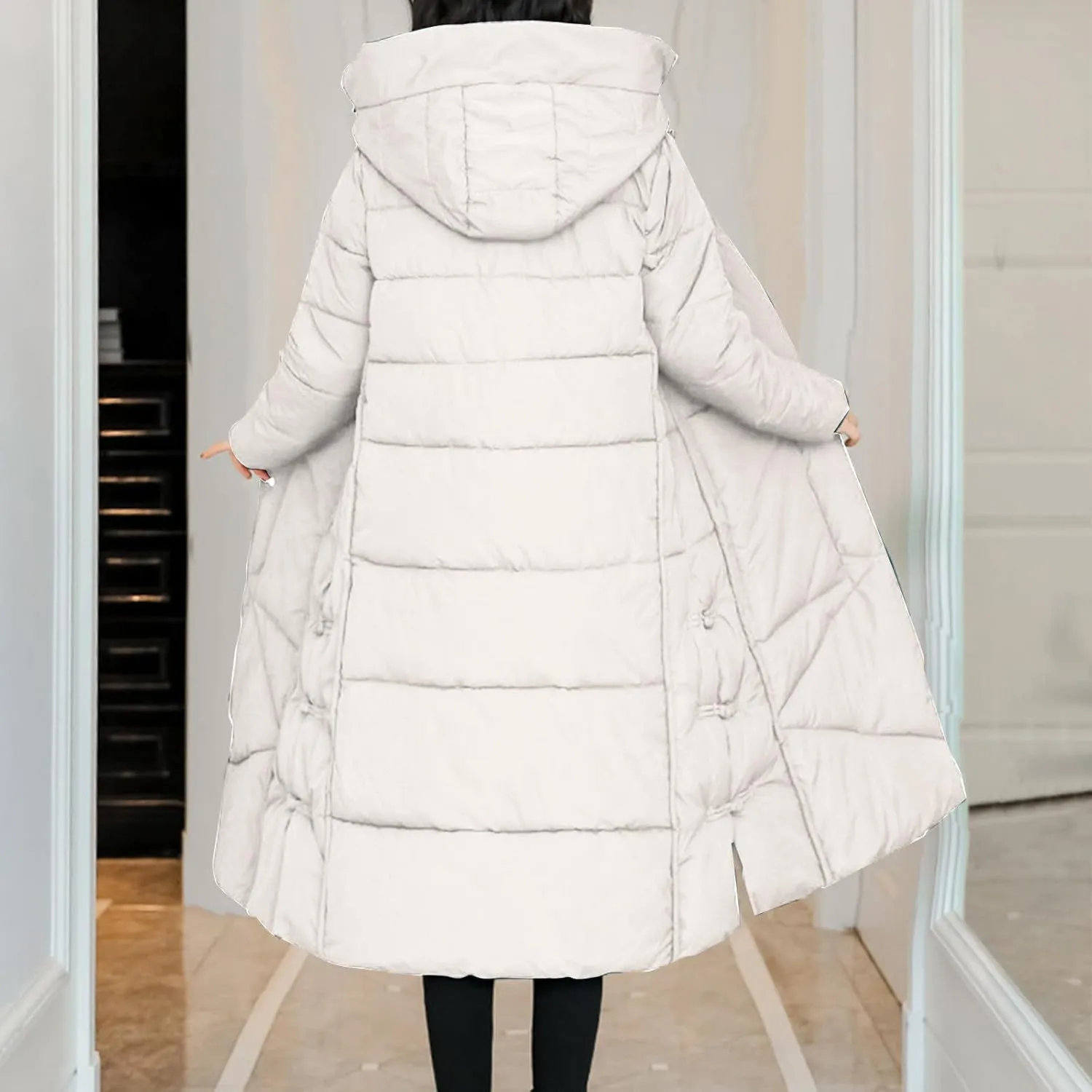 Women's Long Winter Puffer Coats Hooded Zip Up Thickened Parka Down Jackets Trendy Fashion Warm Outerwear 2024