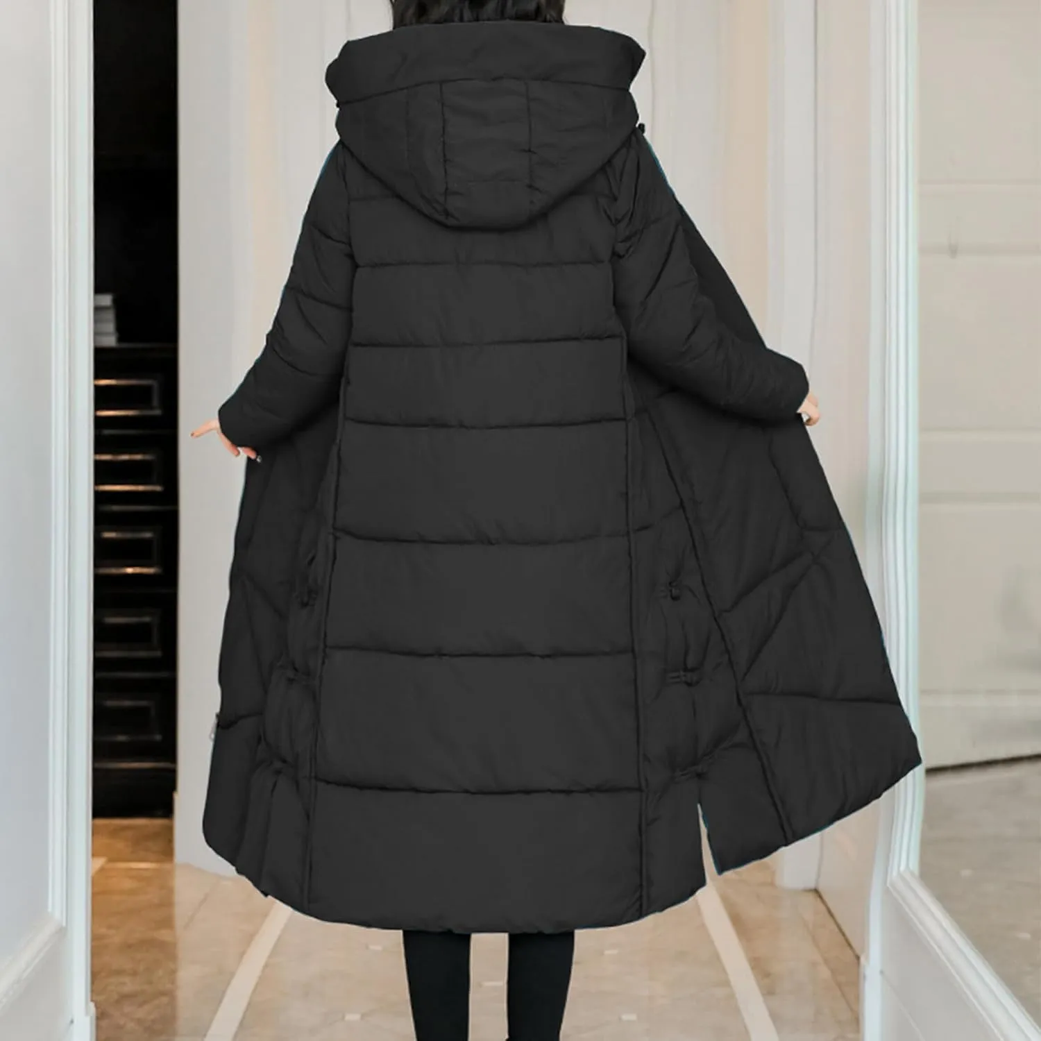 Women's Long Winter Puffer Coats Hooded Zip Up Thickened Parka Down Jackets Trendy Fashion Warm Outerwear 2024