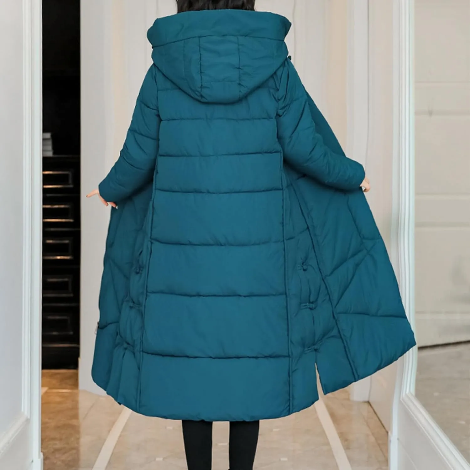 Women's Long Winter Puffer Coats Hooded Zip Up Thickened Parka Down Jackets Trendy Fashion Warm Outerwear 2024