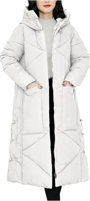 Women's Long Winter Puffer Coats Hooded Zip Up Thickened Parka Down Jackets Trendy Fashion Warm Outerwear 2024