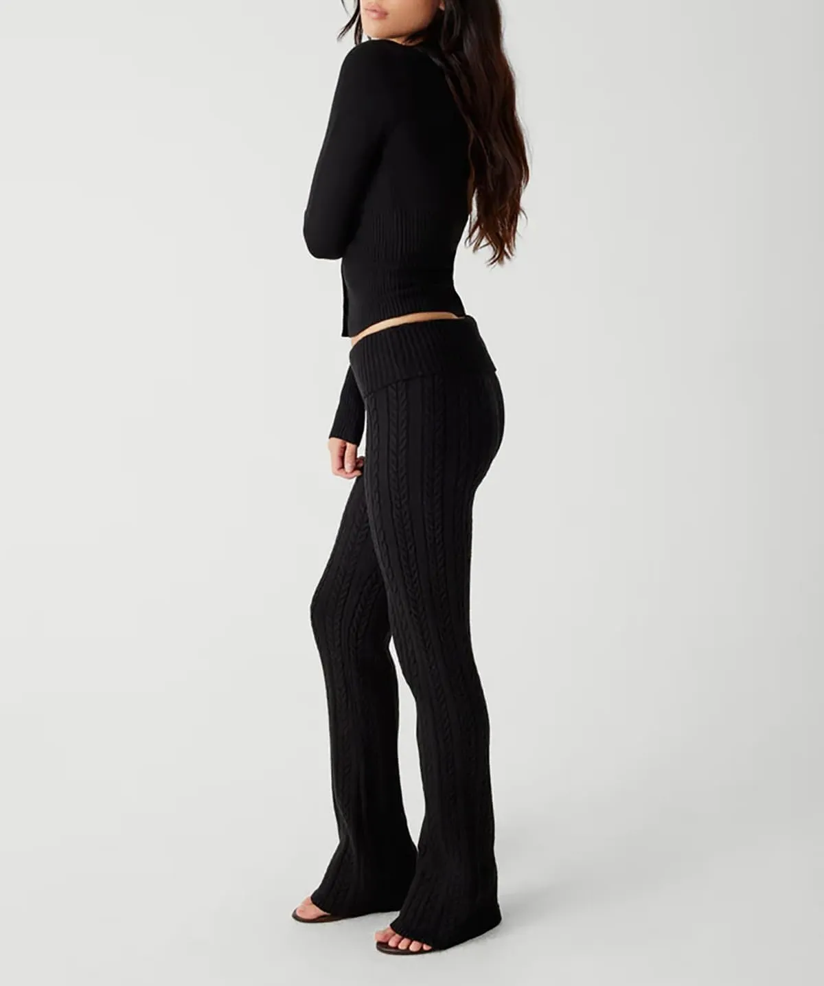 Womens Open Front Button Up Cropped Cardigan Ribbed Knit Long Sleeve Shirt Casual Solid Crop Top Cardigan Sweater