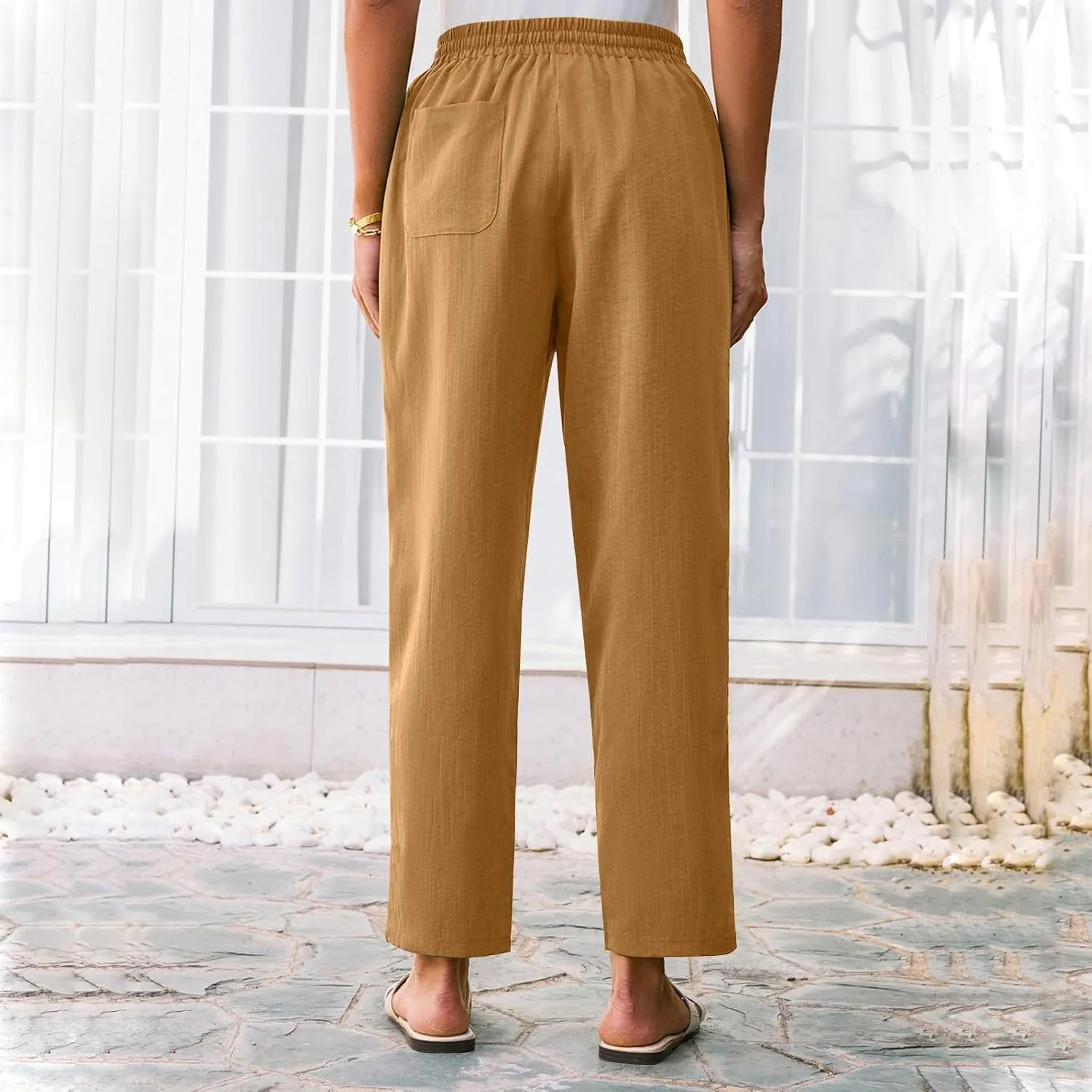 Women's Pants, Linen Casual Lounge Pants Peasant Straight Leg Elastic Waist Wide