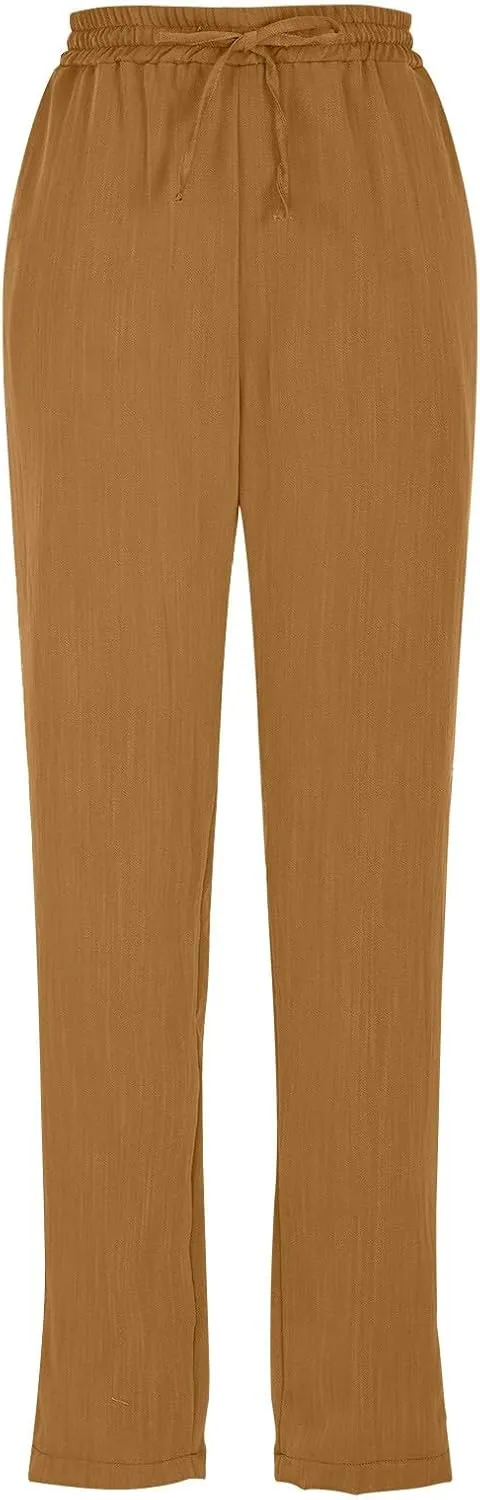 Women's Pants, Linen Casual Lounge Pants Peasant Straight Leg Elastic Waist Wide