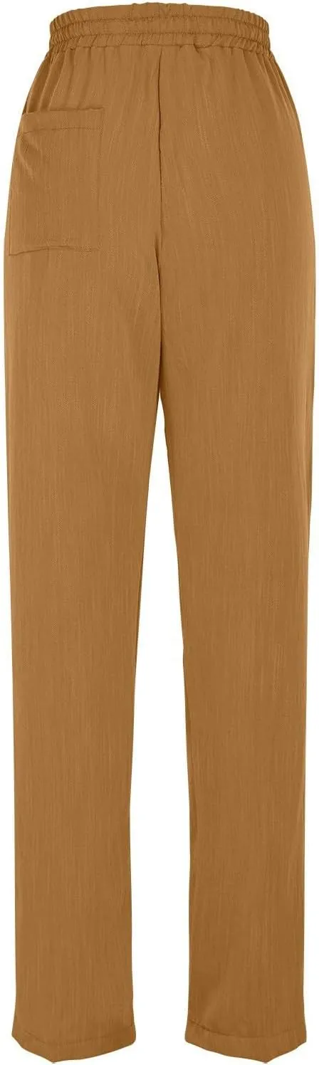 Women's Pants, Linen Casual Lounge Pants Peasant Straight Leg Elastic Waist Wide