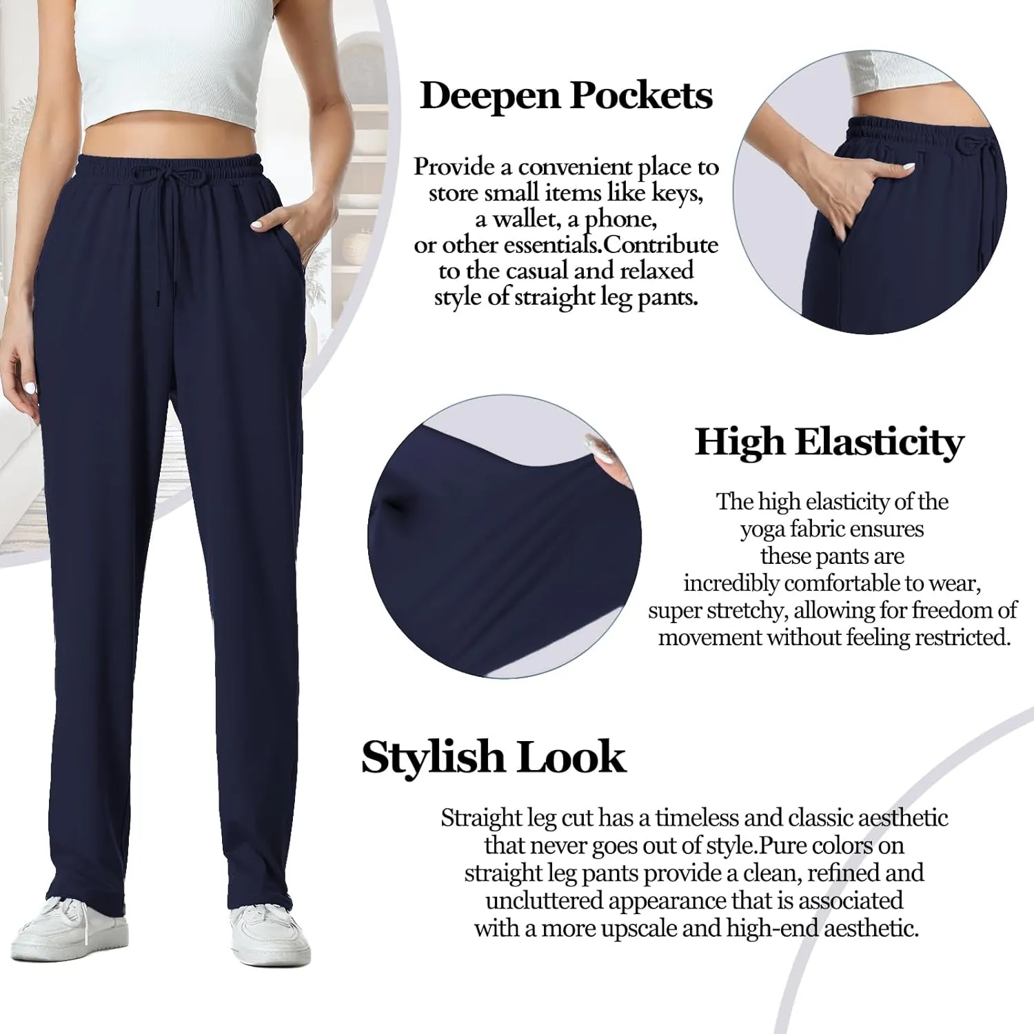 Womens Pants Straight Leg Sweatpants for Women Elastic Waist Work Pants Baggy Casual Drawstring Lounge Pants