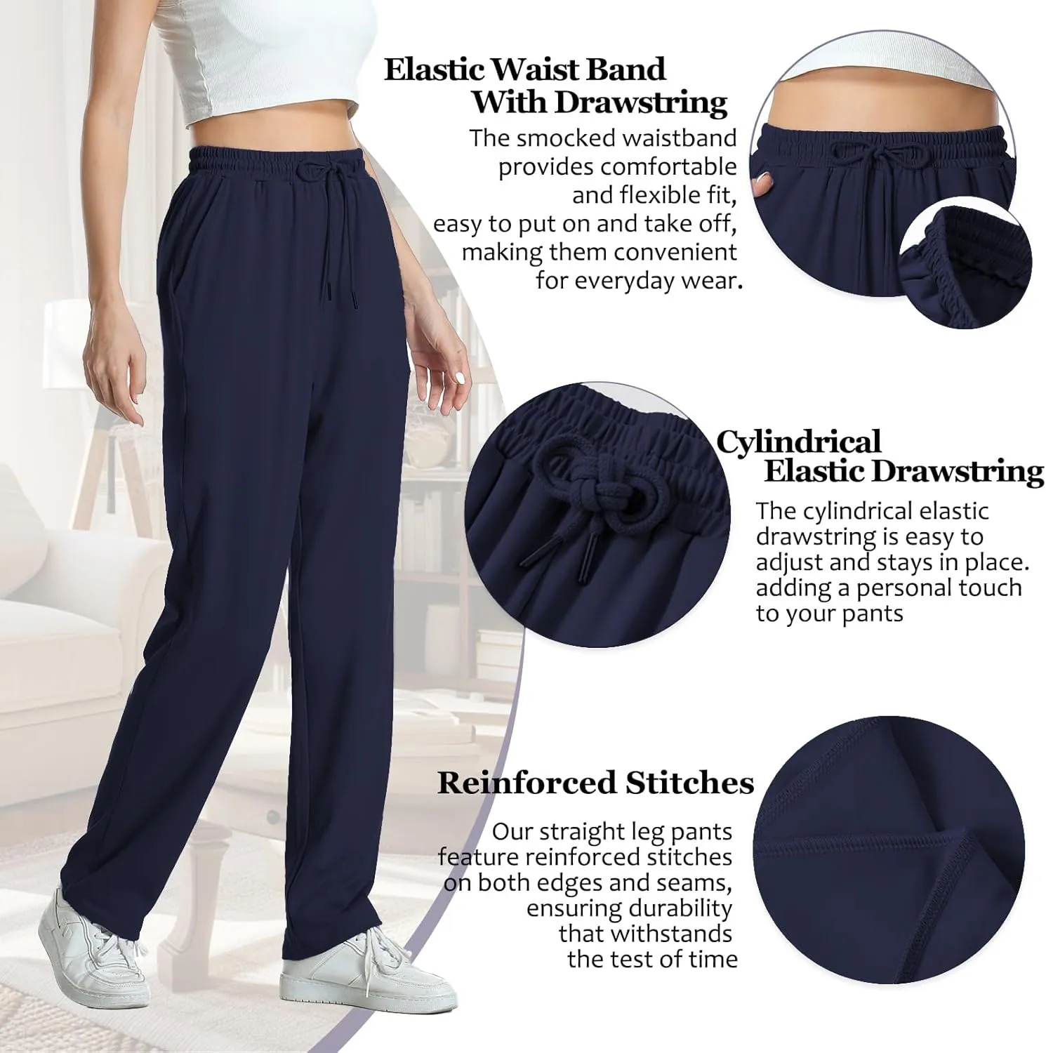 Womens Pants Straight Leg Sweatpants for Women Elastic Waist Work Pants Baggy Casual Drawstring Lounge Pants