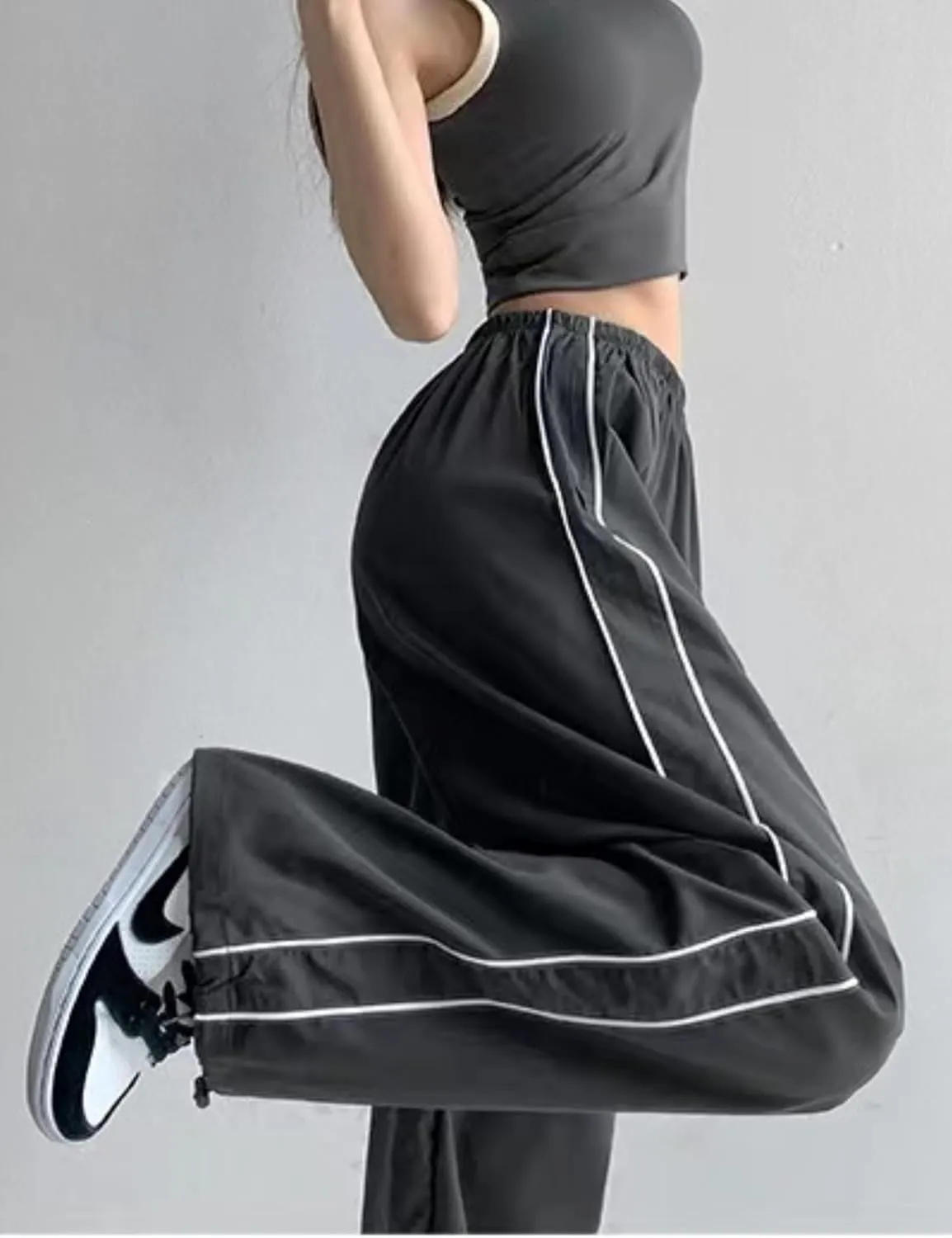 Womens Parachute Pants Y2k Baggy Wide Leg Track Pants Elastic Waist Jogger Sweatpants Hiking Pants Trousers 