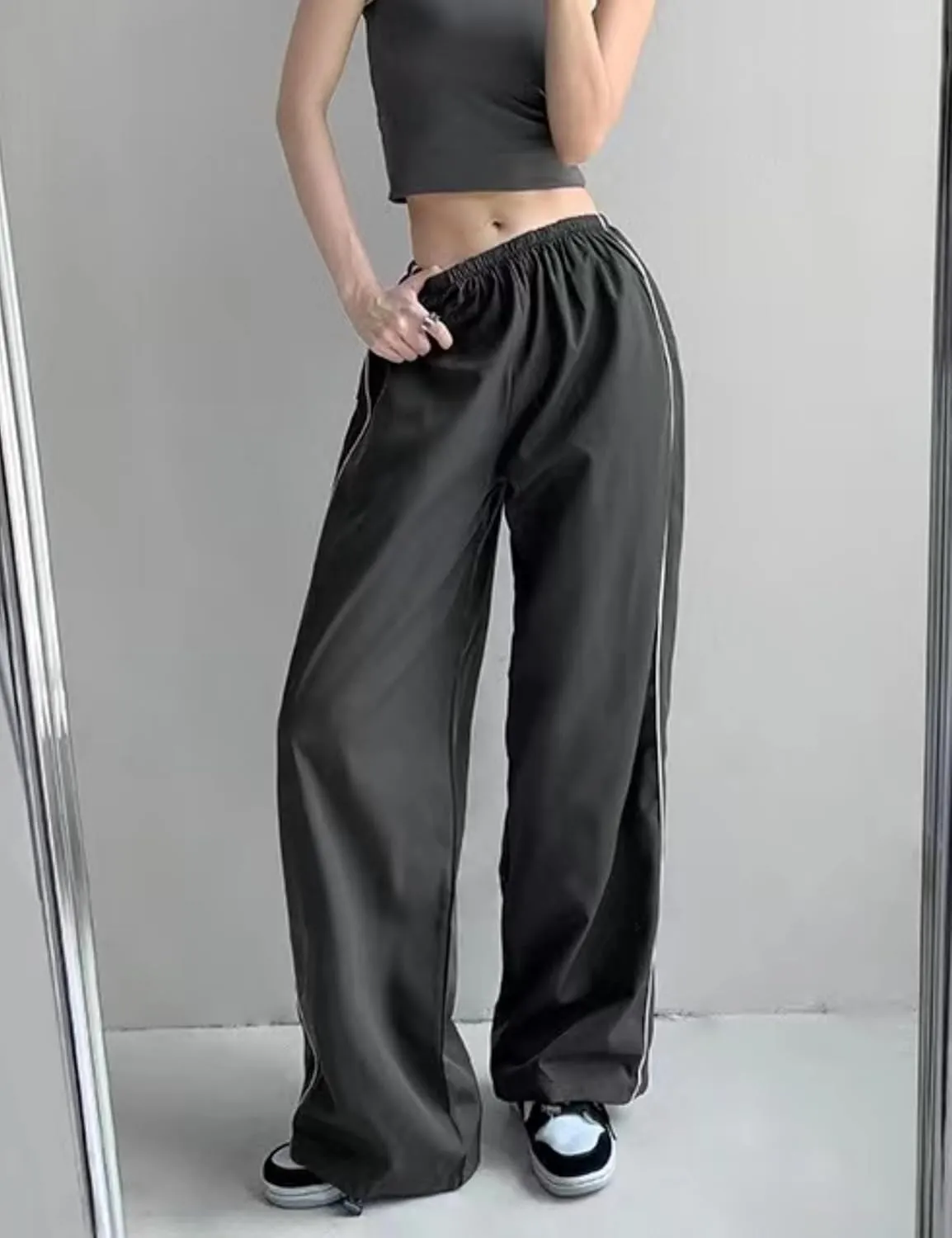 Womens Parachute Pants Y2k Baggy Wide Leg Track Pants Elastic Waist Jogger Sweatpants Hiking Pants Trousers 