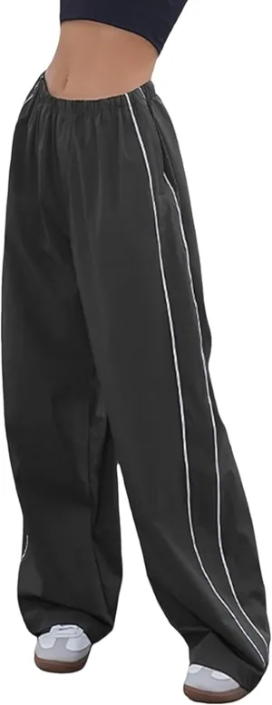 Womens Parachute Pants Y2k Baggy Wide Leg Track Pants Elastic Waist Jogger Sweatpants Hiking Pants Trousers 