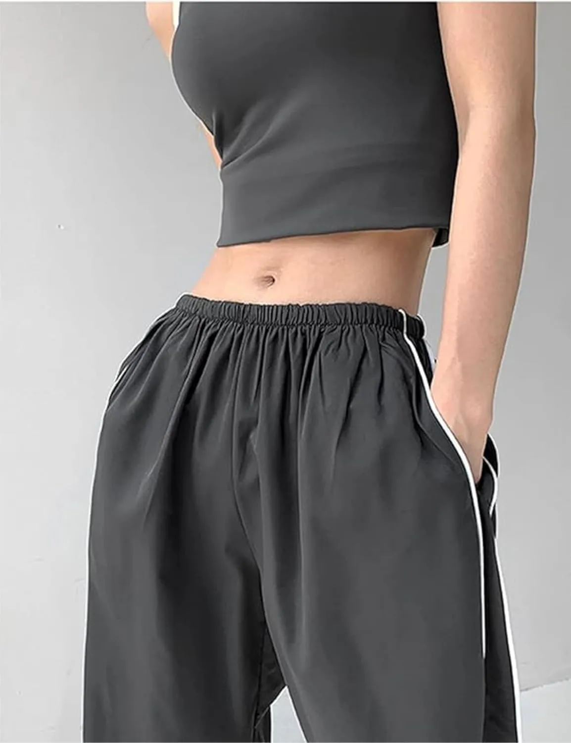 Womens Parachute Pants Y2k Baggy Wide Leg Track Pants Elastic Waist Jogger Sweatpants Hiking Pants Trousers 