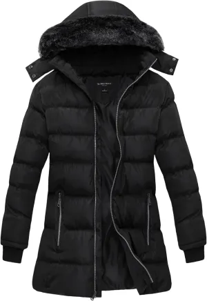 Women's Puffer Coat with Faux-Fur Detachable Hood