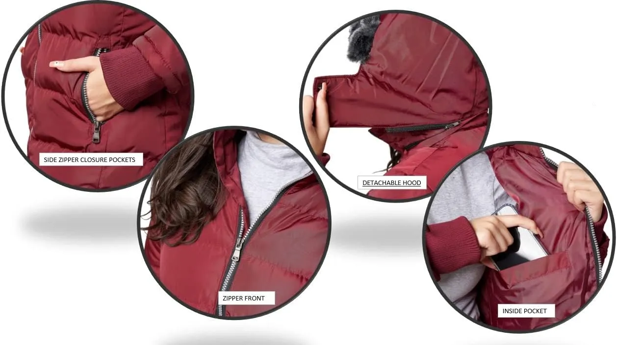 Women's Puffer Coat with Faux-Fur Detachable Hood