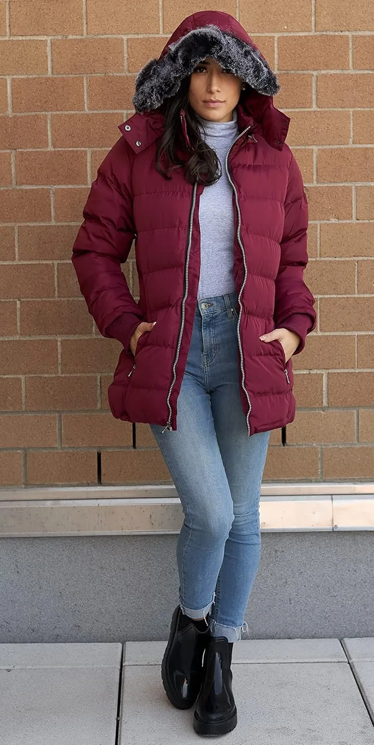 Women's Puffer Coat with Faux-Fur Detachable Hood