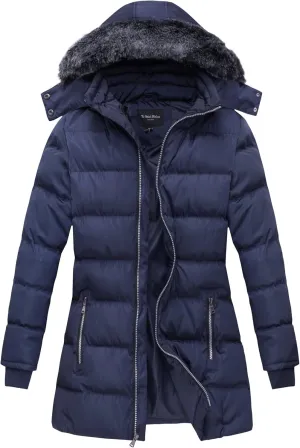 Women's Puffer Coat with Faux-Fur Detachable Hood