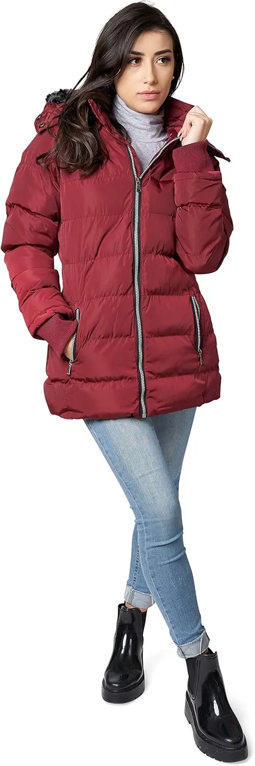 Women's Puffer Coat with Faux-Fur Detachable Hood