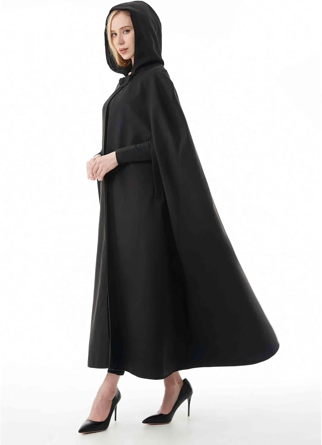 Women's Renaissance Windproof Wool Cloak Coat - Spring/Fall - Black - S, M, L