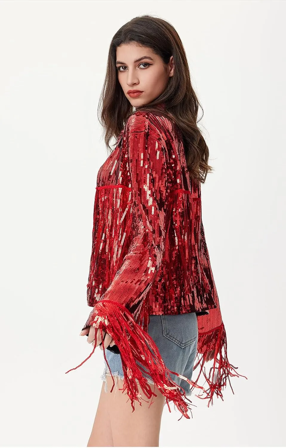 Women's Sequin Jacket Long Sleeve OpenZipper Fahion Shiny Glitter Sparkly Bomber Jackets