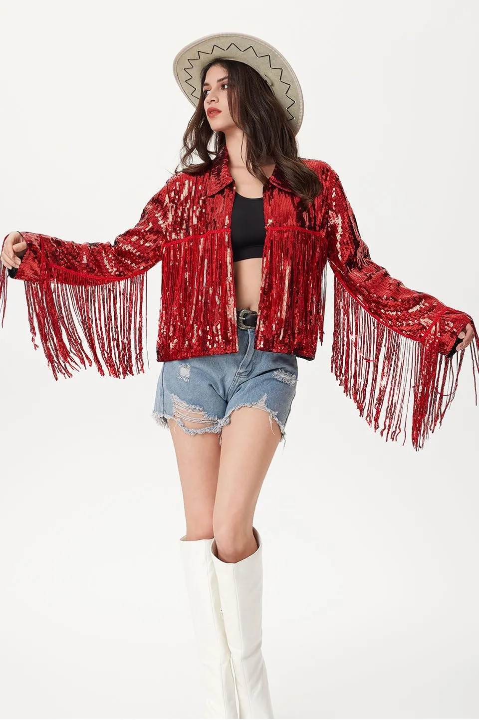 Women's Sequin Jacket Long Sleeve OpenZipper Fahion Shiny Glitter Sparkly Bomber Jackets