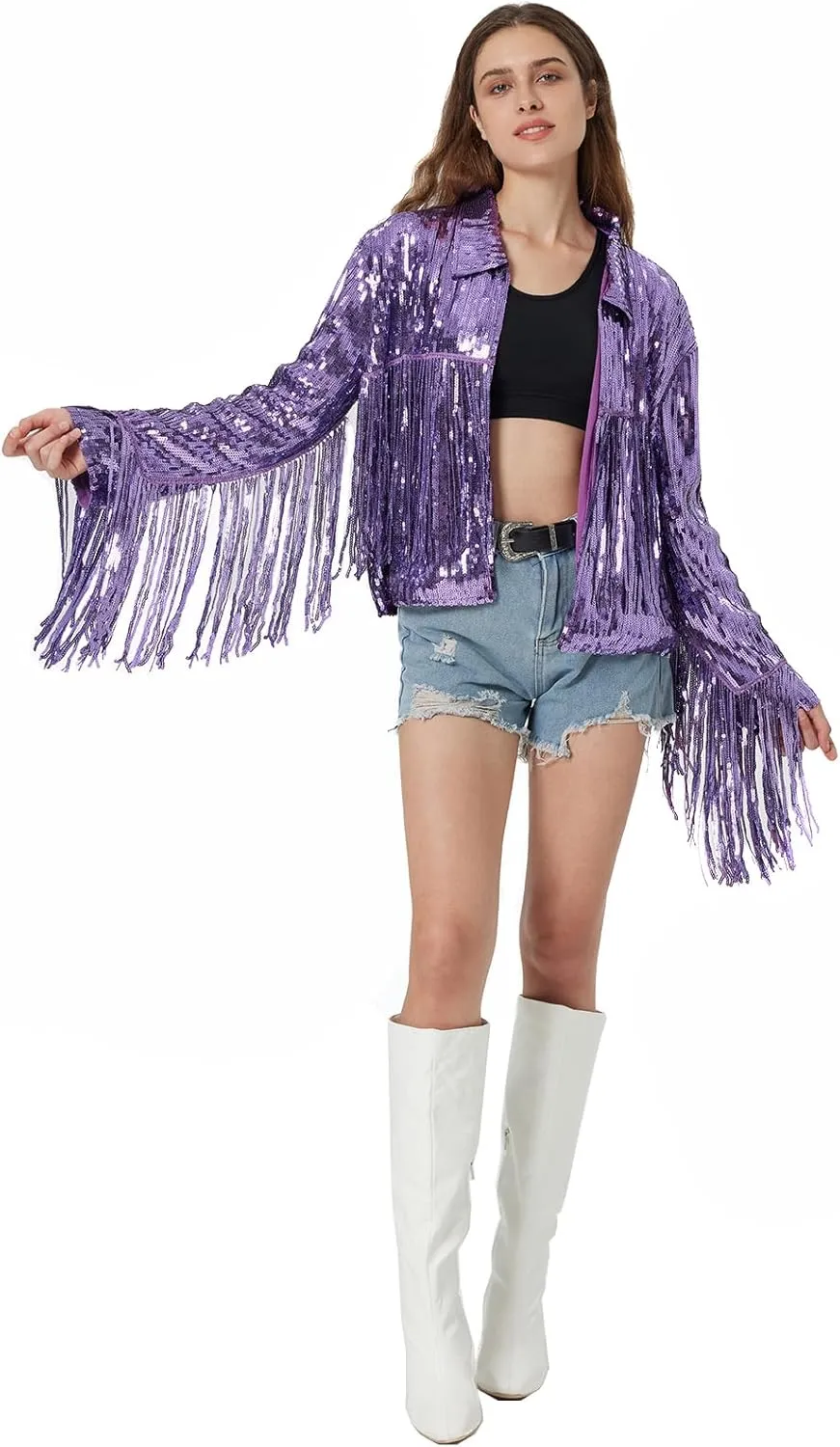 Women's Sequin Jacket Long Sleeve OpenZipper Fahion Shiny Glitter Sparkly Bomber Jackets